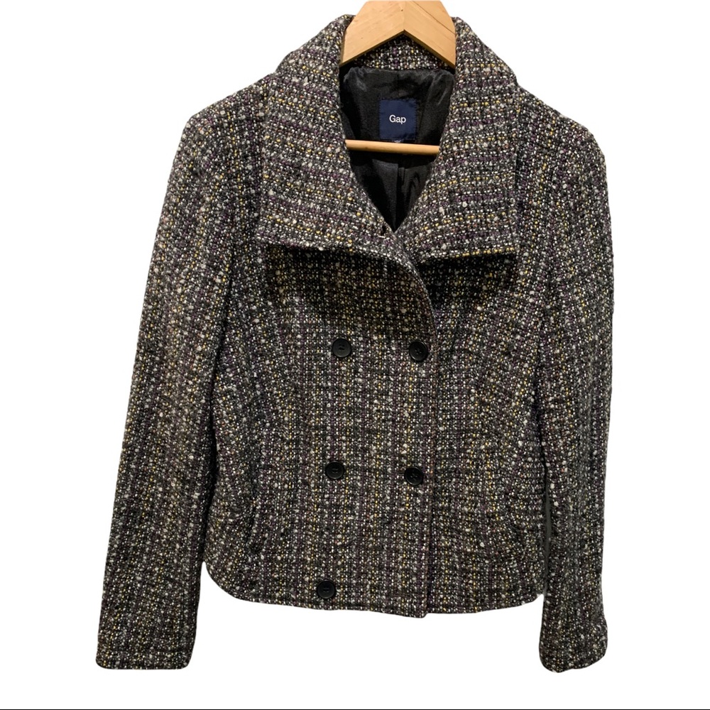 GAP MULTI-COLORED TWEED WOOL BLEND LS FULL BUTTON FRONT BLAZER JACKET SIZE SMALL